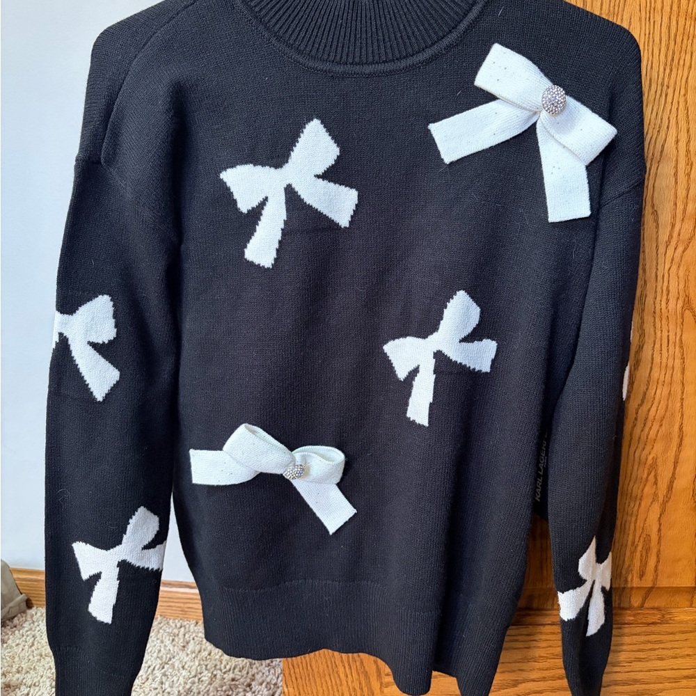 Karl Lagerfeld Black Sweater with White Bow Details